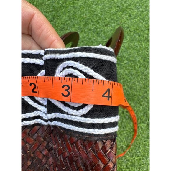 Handwoven Wicker Tote Bag With Wooden Handles & Cotton Accents 13" X 10" - Picture 7 of 9